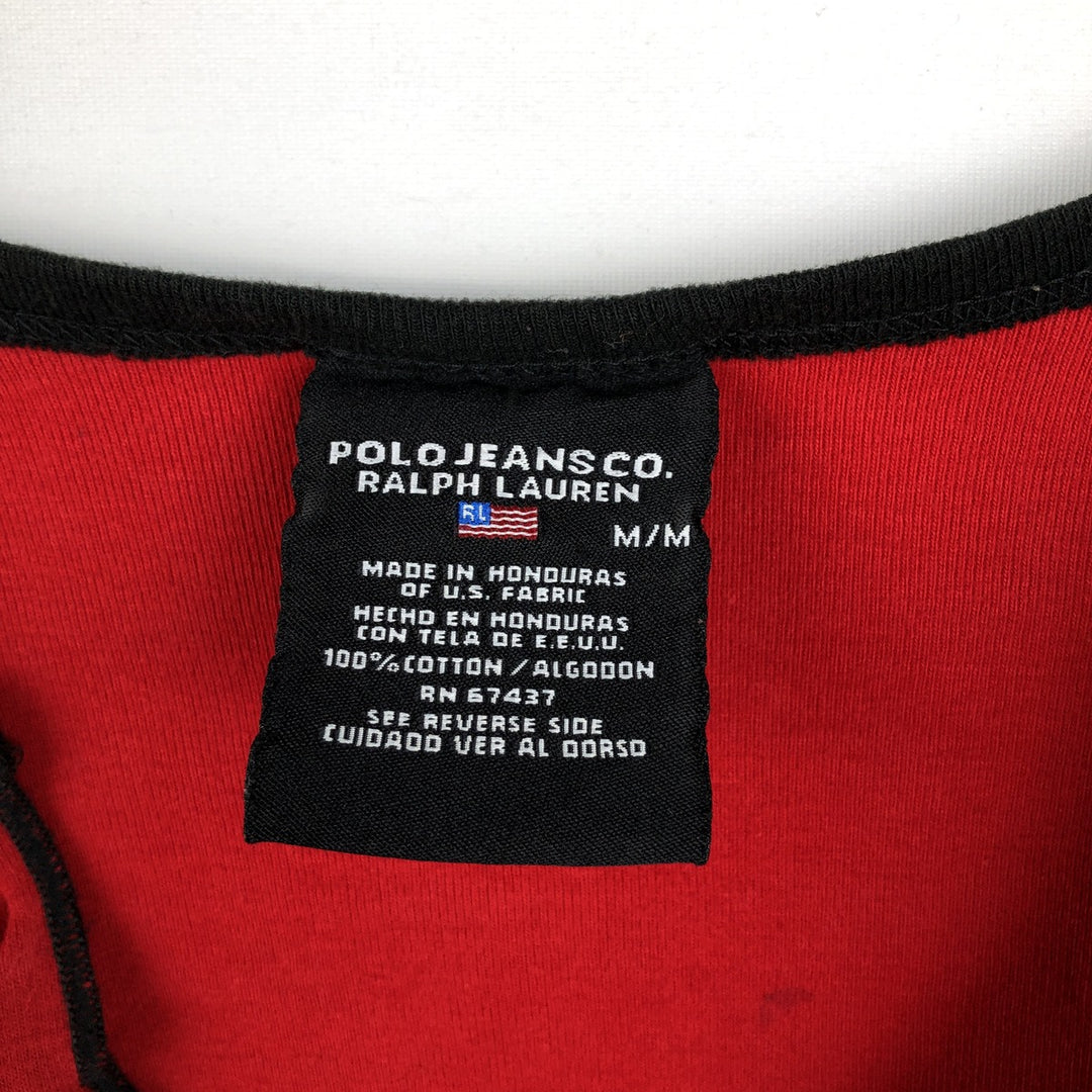 2000'S Ralph Lauren POLO JEANS COMPANY Slit Neck Long T-Shirt (Women's Size M) cotton red type Vintage Second Hand