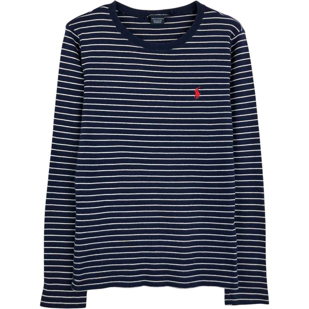 Ralph Lauren RALPH LAUREN SPORT Striped Pattern Long-Sleeve T-Shirt (Women's Size L) cotton navy blue type Vintage Second Hand