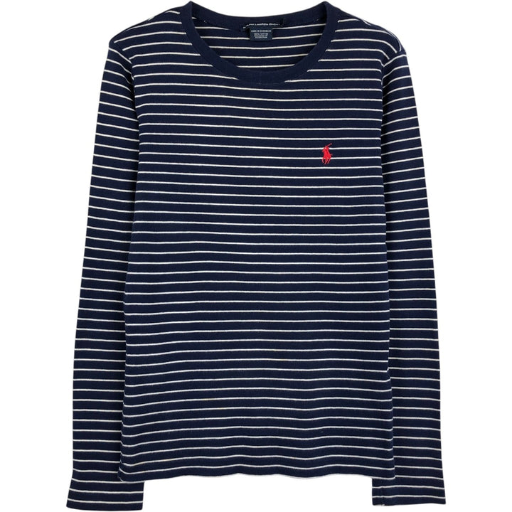 Ralph Lauren RALPH LAUREN SPORT Striped Pattern Long-Sleeve T-Shirt (Women's Size L) cotton navy blue type Vintage Second Hand