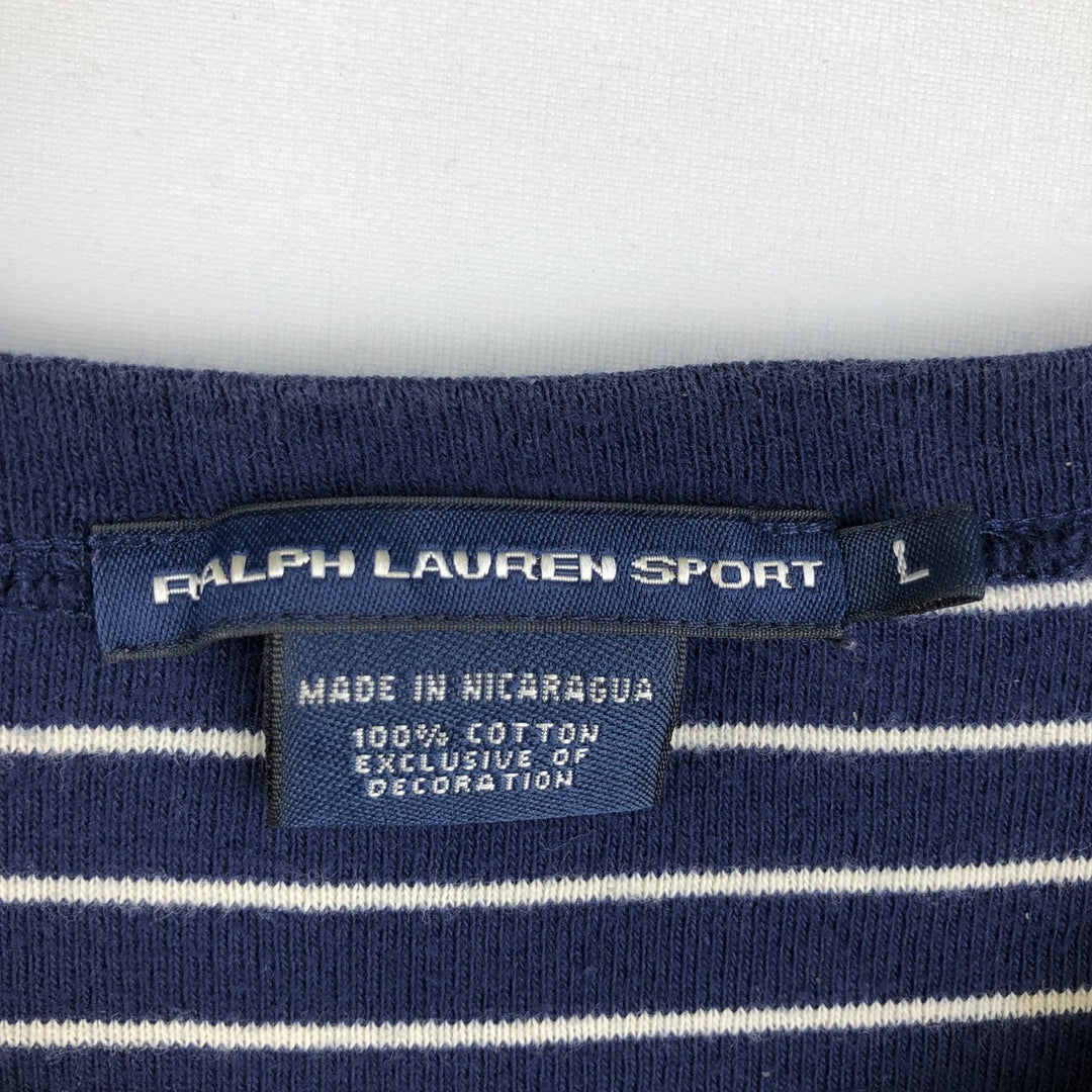 Ralph Lauren RALPH LAUREN SPORT Striped Pattern Long-Sleeve T-Shirt (Women's Size L) cotton navy blue type Vintage Second Hand