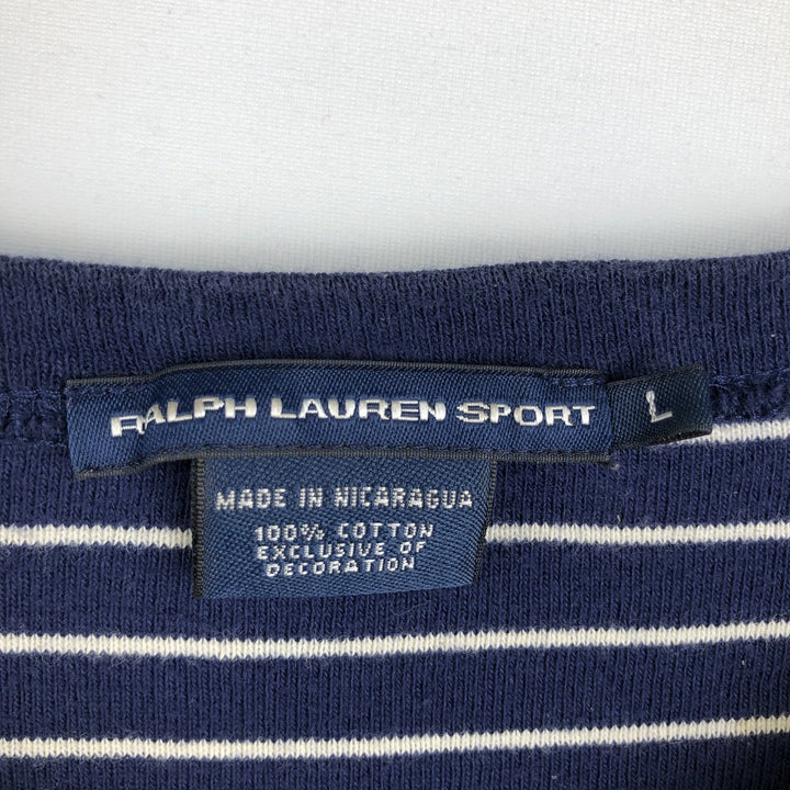 Ralph Lauren RALPH LAUREN SPORT Striped Pattern Long-Sleeve T-Shirt (Women's Size L) cotton navy blue type Vintage Second Hand