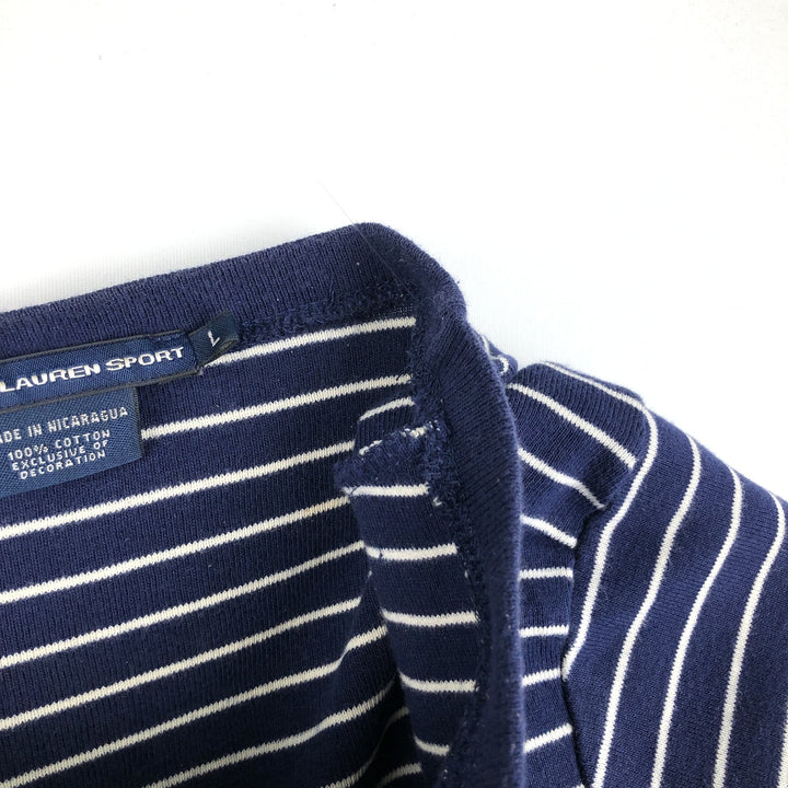 Ralph Lauren RALPH LAUREN SPORT Striped Pattern Long-Sleeve T-Shirt (Women's Size L) cotton navy blue type Vintage Second Hand