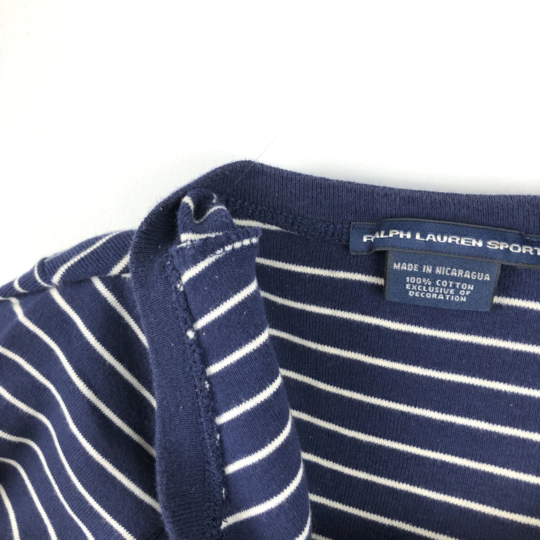 Ralph Lauren RALPH LAUREN SPORT Striped Pattern Long-Sleeve T-Shirt (Women's Size L) cotton navy blue type Vintage Second Hand