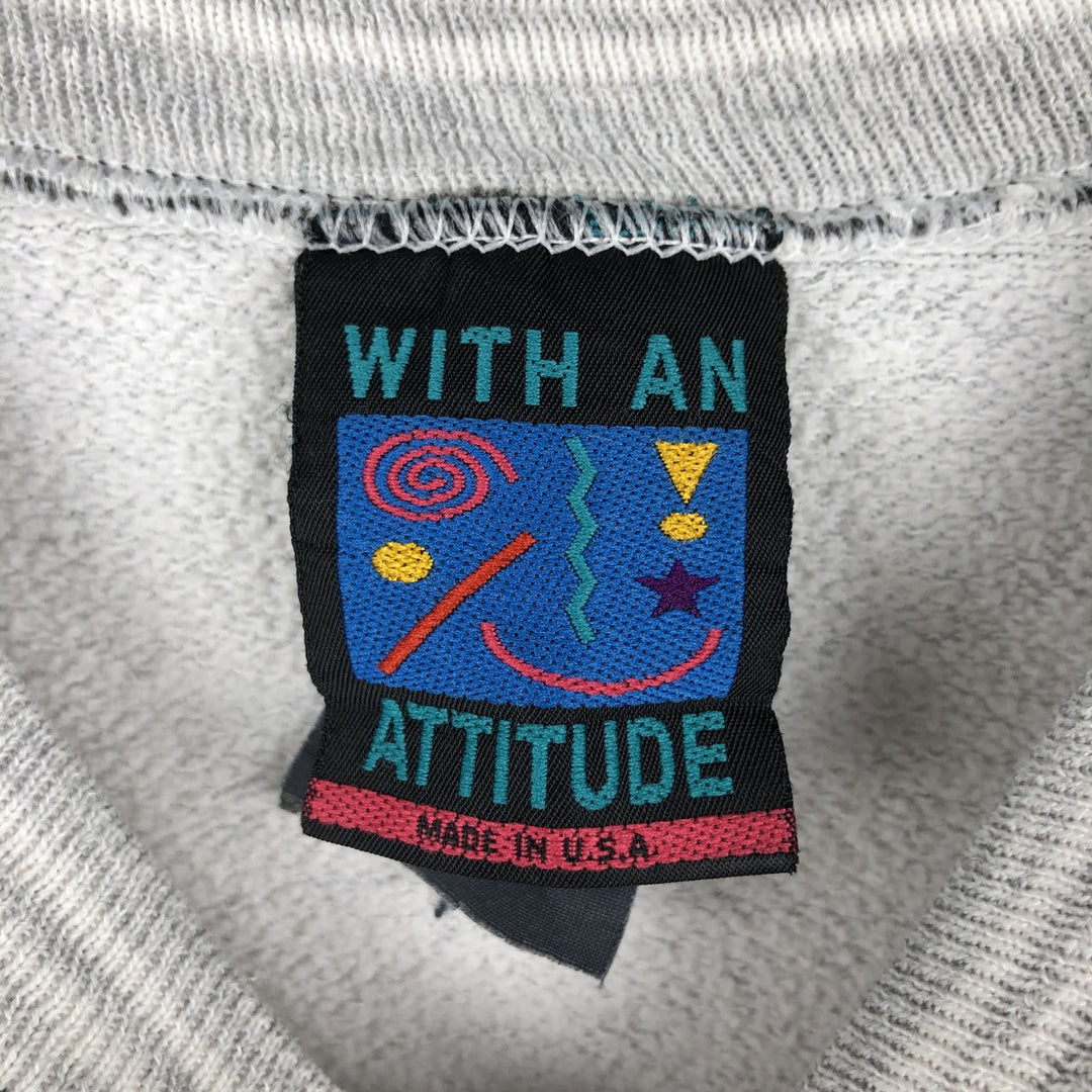 90'S WITH AN ATTITUDE University of Iowa Eagle Pattern College Sweatshirt, Made in USA, Men's XL equivalent. unclear white type Vintage Second Hand