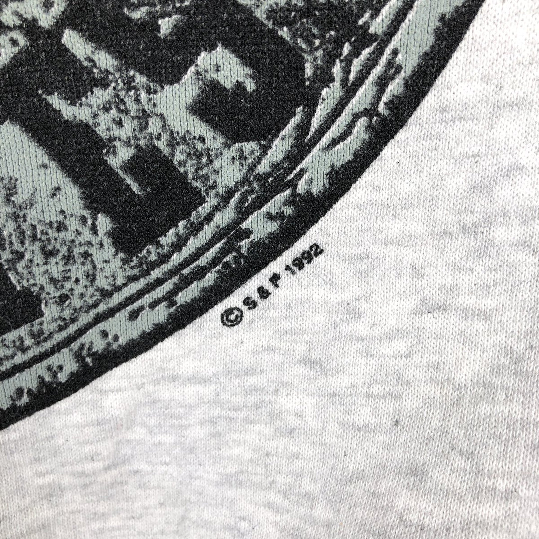 90'S WITH AN ATTITUDE University of Iowa Eagle Pattern College Sweatshirt, Made in USA, Men's XL equivalent. unclear white type Vintage Second Hand