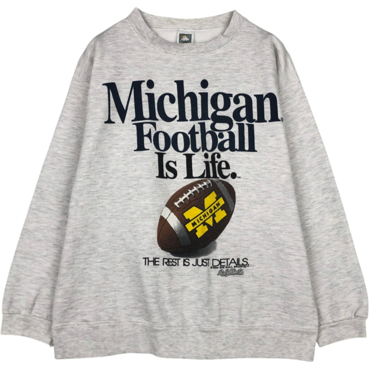 90'S Cotton Deluxe University of Michigan College Sweatshirt, Made in USA, Men's Size L (Equivalent), Vintage cotton gray type Vintage Second Hand