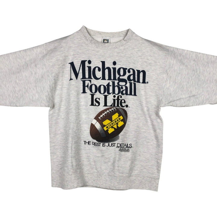 90'S Cotton Deluxe University of Michigan College Sweatshirt, Made in USA, Men's Size L (Equivalent), Vintage cotton gray type Vintage Second Hand