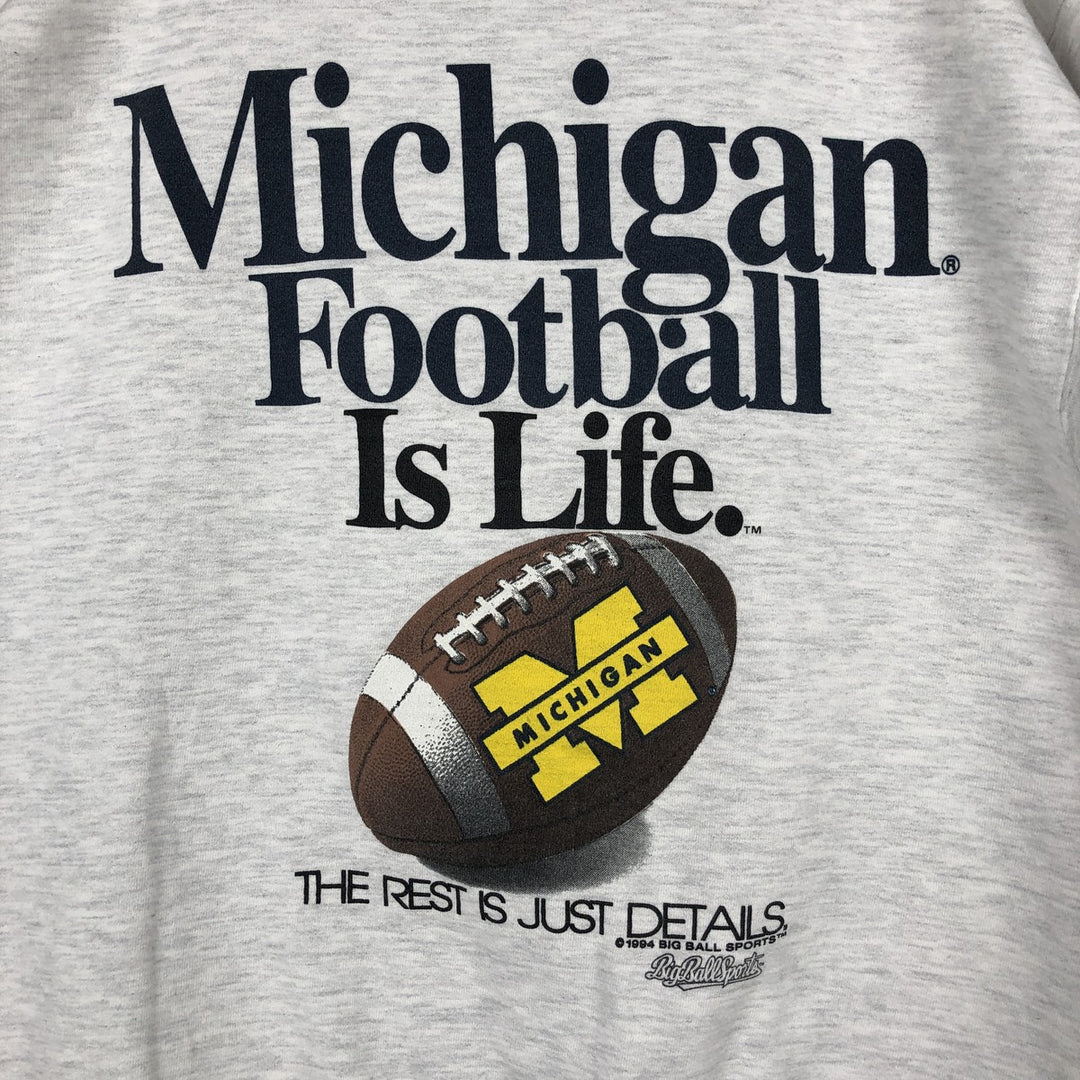 90'S Cotton Deluxe University of Michigan College Sweatshirt, Made in USA, Men's Size L (Equivalent), Vintage cotton gray type Vintage Second Hand