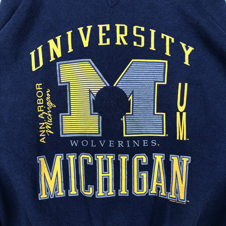 80'S Hanes University of Michigan Triple Print College Sweatshirt, Made in USA, Men's XL (approx.) Vintage cotton navy blue type Vintage Second Hand