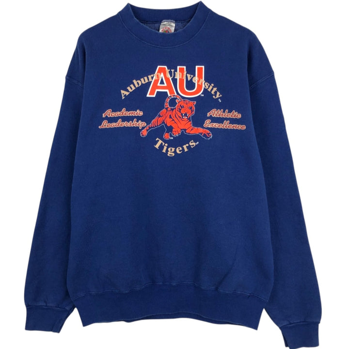 90'S Fruit of the Loom Tiger Pattern College Character Sweatshirt, Made in USA, Men's Size XL cotton Navy blue Vintage Second Hand