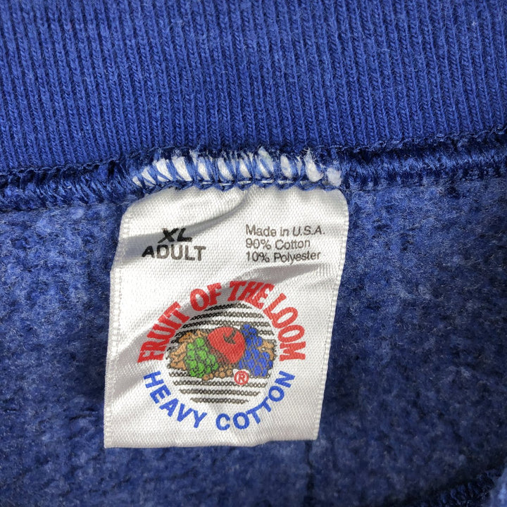 90'S Fruit of the Loom Tiger Pattern College Character Sweatshirt, Made in USA, Men's Size XL cotton Navy blue Vintage Second Hand