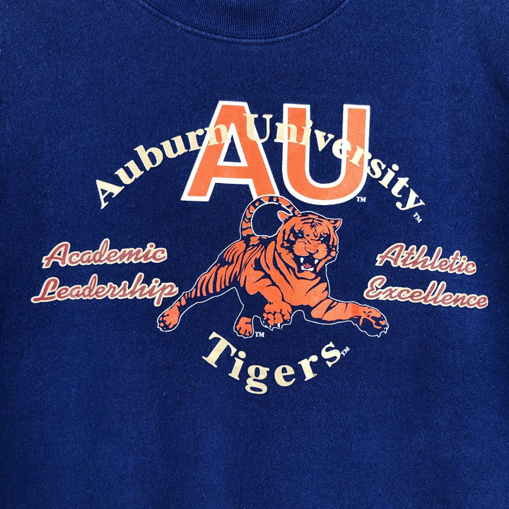 90'S Fruit of the Loom Tiger Pattern College Character Sweatshirt, Made in USA, Men's Size XL cotton Navy blue Vintage Second Hand