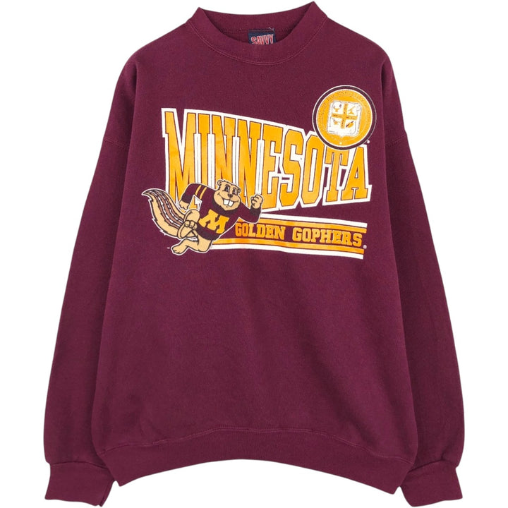 90'S SAVVY MINNESOTA University of Minnesota College Sweatshirt, Made in USA, Men's XL equivalent, Vintage cotton Red type red-purple Vintage Second Hand