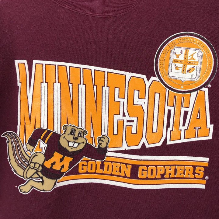 90'S SAVVY MINNESOTA University of Minnesota College Sweatshirt, Made in USA, Men's XL equivalent, Vintage cotton Red type red-purple Vintage Second Hand