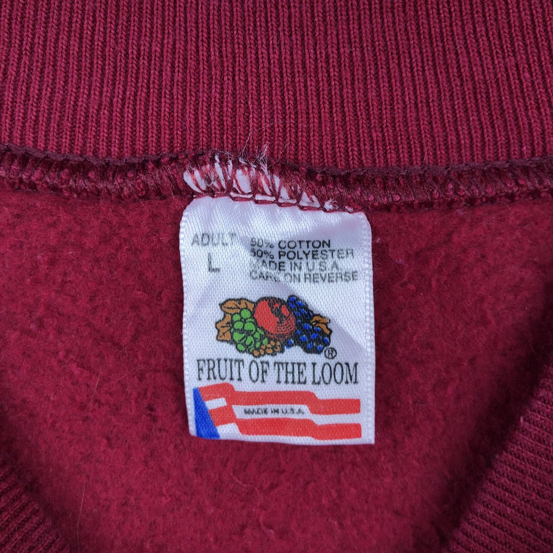90'S Fruit of the Loom College Sweatshirt, Made in USA, Men's Size L, Vintage cotton red type Vintage Second Hand