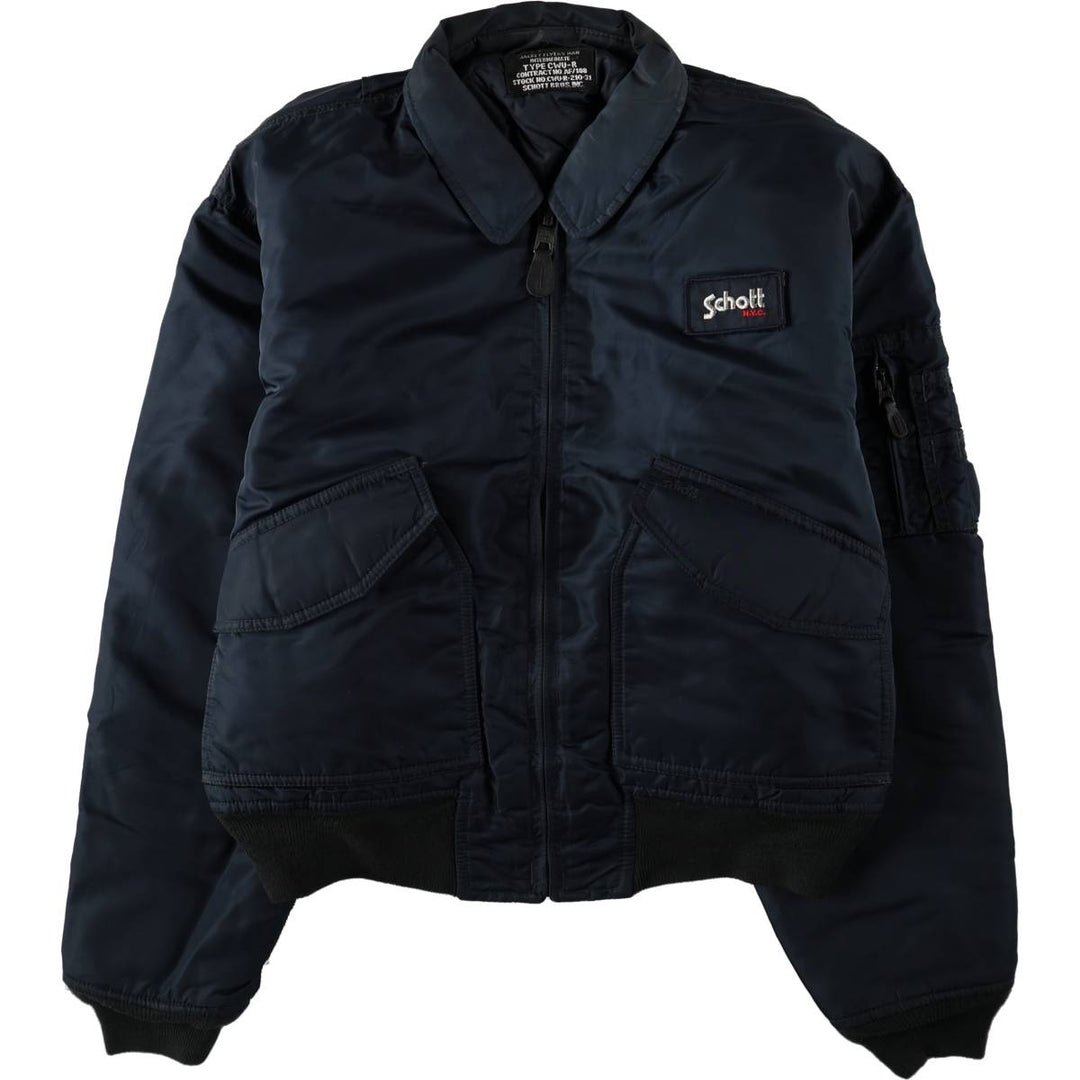 Civilian-made Schott CWU-type padded military flight jacket, men's size XL equivalent. Nylon navy blue type Vintage Second Hand
