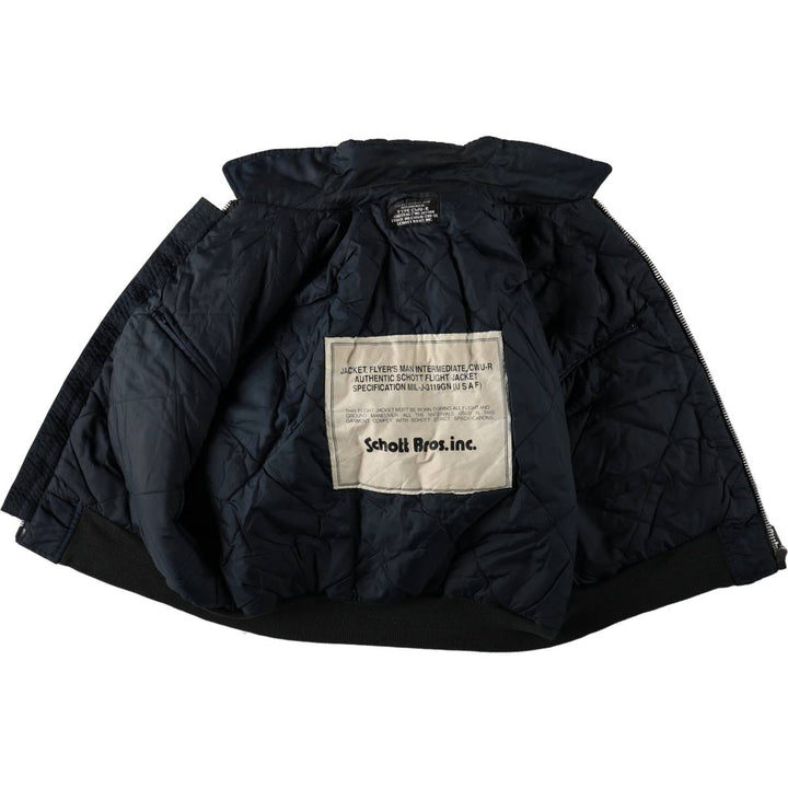 Civilian-made Schott CWU-type padded military flight jacket, men's size XL equivalent. Nylon navy blue type Vintage Second Hand