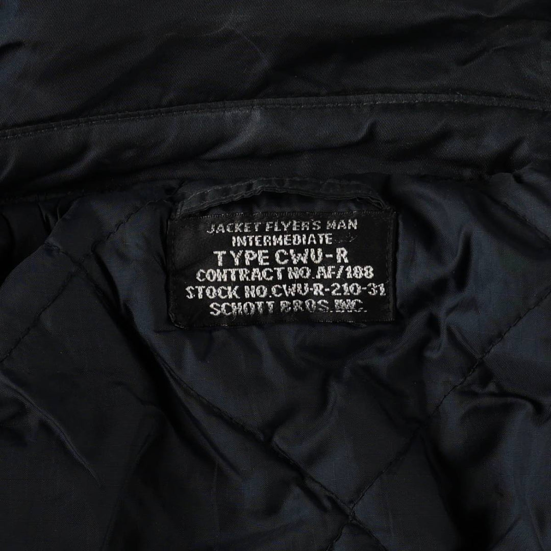 Civilian-made Schott CWU-type padded military flight jacket, men's size XL equivalent. Nylon navy blue type Vintage Second Hand