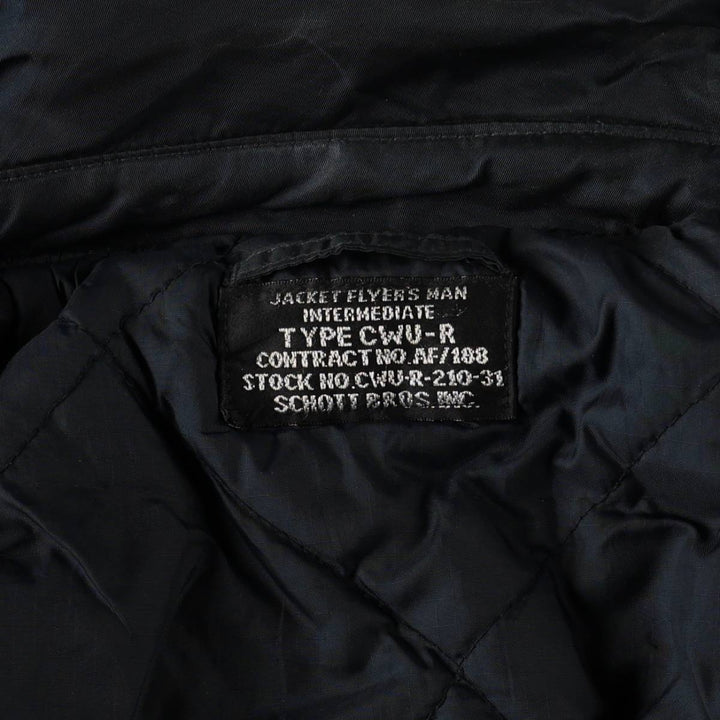 Civilian-made Schott CWU-type padded military flight jacket, men's size XL equivalent. Nylon navy blue type Vintage Second Hand