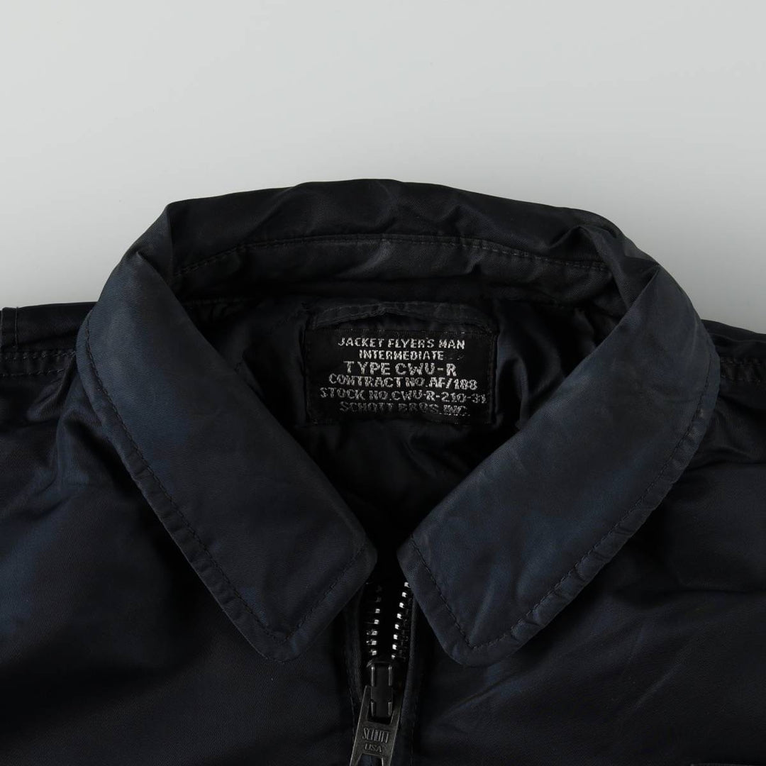 Civilian-made Schott CWU-type padded military flight jacket, men's size XL equivalent. Nylon navy blue type Vintage Second Hand