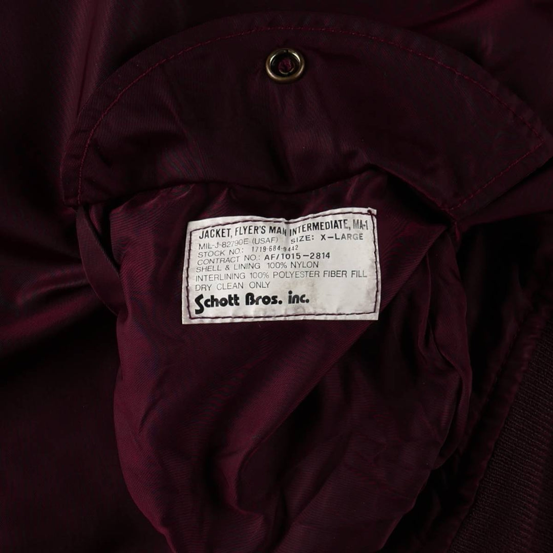 Civilian Schott MA-1 Type Padded Military Flight Jacket, Men's Size XL Nylon Red type red-purple Vintage Second Hand