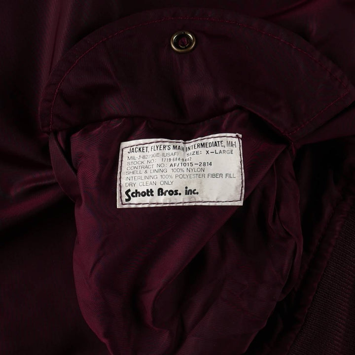 Civilian Schott MA-1 Type Padded Military Flight Jacket, Men's Size XL Nylon Red type red-purple Vintage Second Hand
