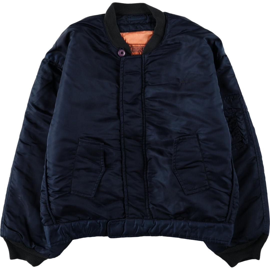 Civilian-made ~90'S Schott MA-1 type padded military flight jacket, size L (equivalent to men's L). Nylon navy blue type Vintage Second Hand