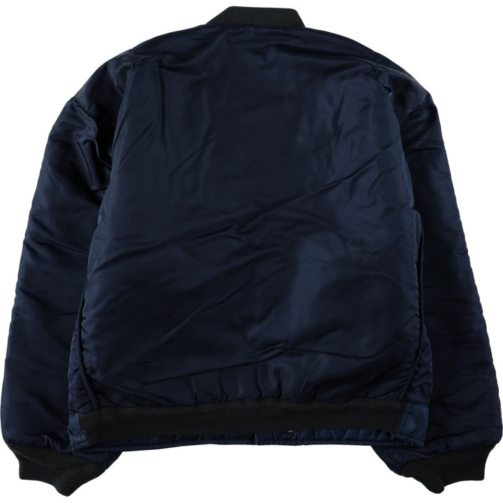 Civilian-made ~90'S Schott MA-1 type padded military flight jacket, size L (equivalent to men's L). Nylon navy blue type Vintage Second Hand