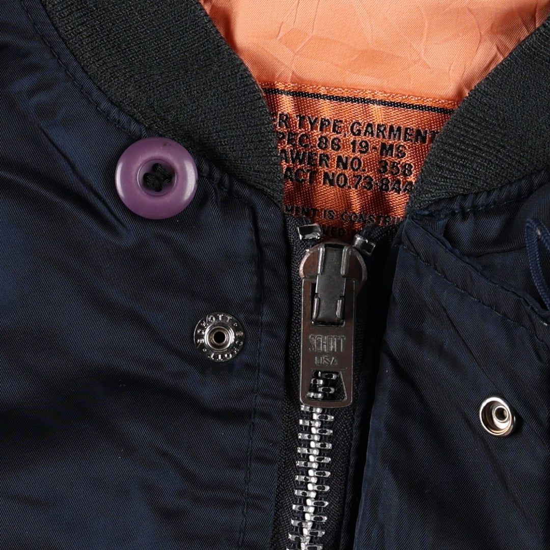 Civilian-made ~90'S Schott MA-1 type padded military flight jacket, size L (equivalent to men's L). Nylon navy blue type Vintage Second Hand