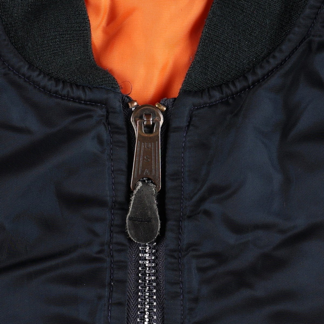 Civilian product SCHOTT MA-1 type padded military flight jacket, men's size L Nylon navy blue type Vintage Second Hand
