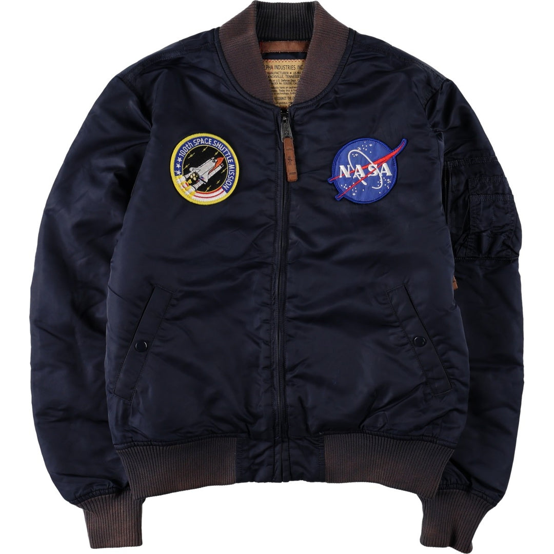 Civilian Alpha Industries MA-1 type NASA insulated military flight jacket, large size (equivalent to men's L). Nylon navy blue type Vintage Second Hand