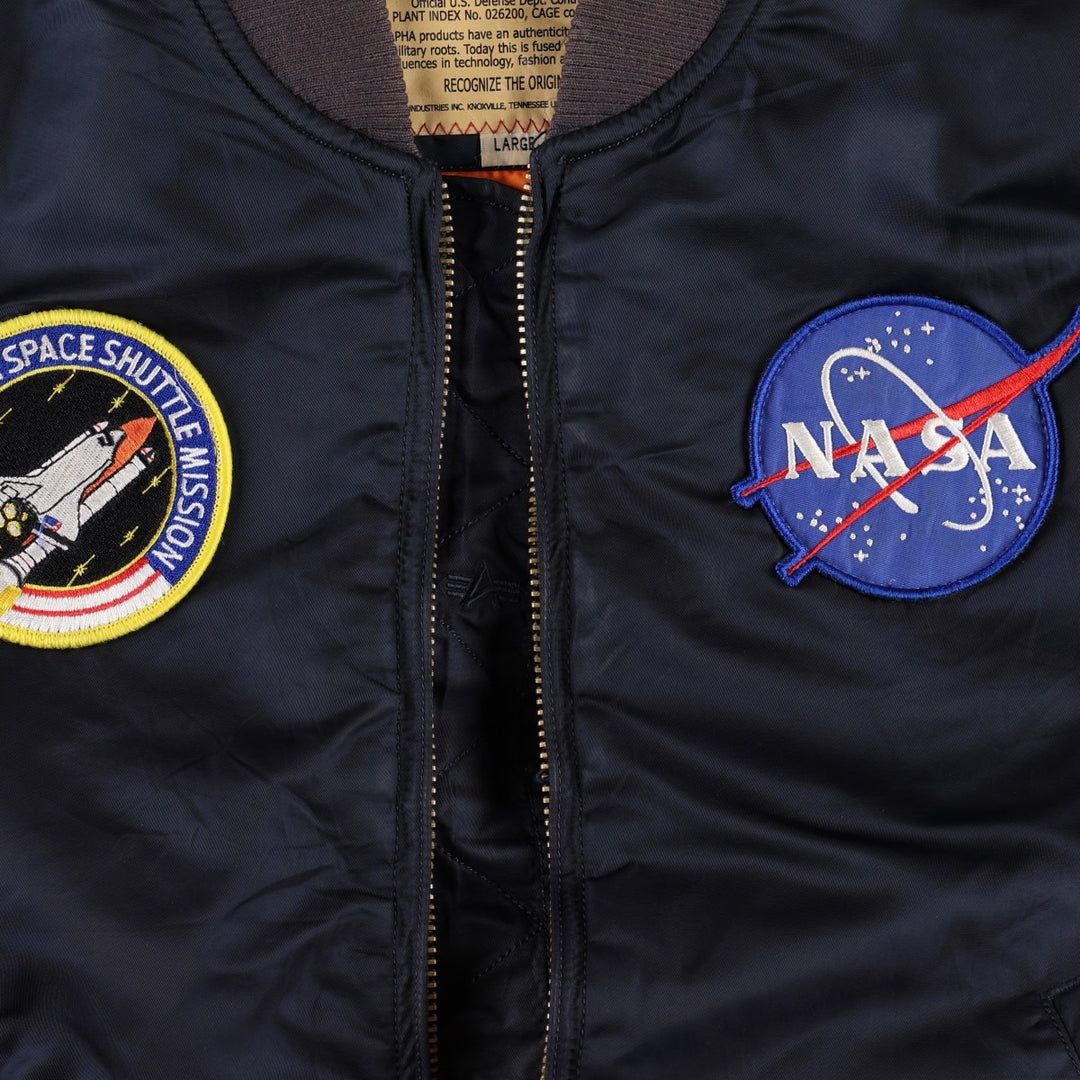 Civilian Alpha Industries MA-1 type NASA insulated military flight jacket, large size (equivalent to men's L). Nylon navy blue type Vintage Second Hand