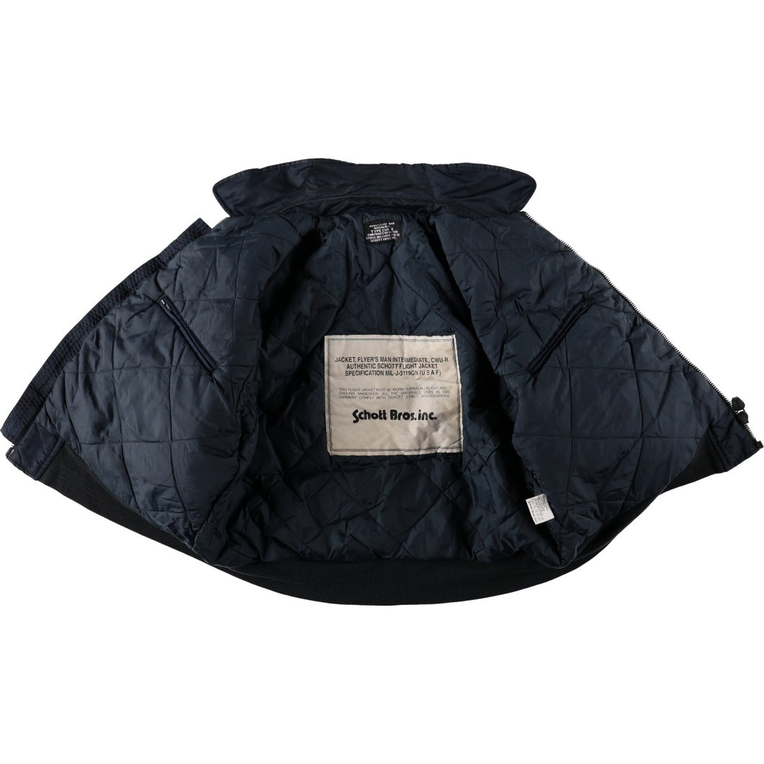 Civilian-made Schott CWU-type padded military flight jacket, men's size XL equivalent. Nylon navy blue type Vintage Second Hand