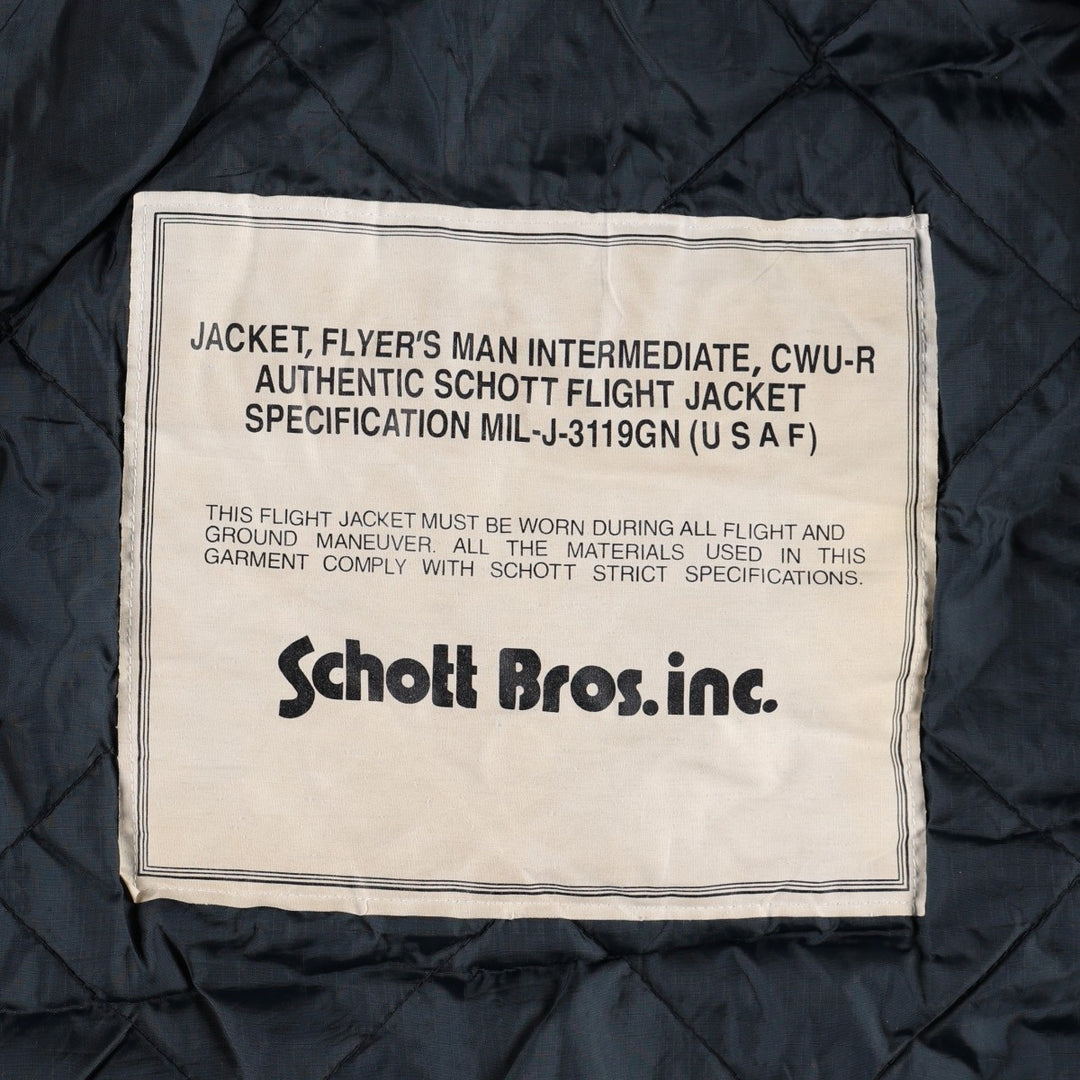 Civilian-made Schott CWU-type padded military flight jacket, men's size XL equivalent. Nylon navy blue type Vintage Second Hand