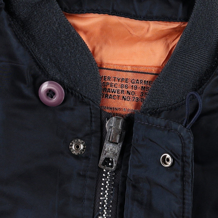 Civilian-made ~90'S Schott MA-1 type padded military flight jacket, men's size M equivalent. Nylon navy blue type Vintage Second Hand