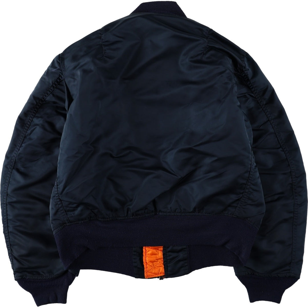 Civilian-made 1990'S Alpha Industries MA-1 type padded military flight jacket, made in the USA, size SMALL (equivalent to men's S). Nylon navy blue type Vintage Second Hand