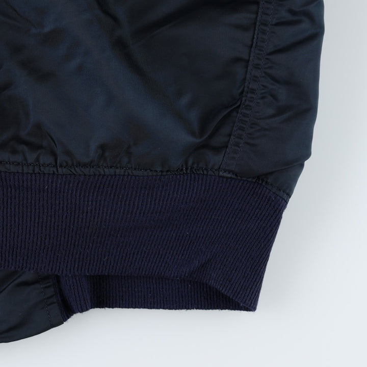 Civilian-made 1990'S Alpha Industries MA-1 type padded military flight jacket, made in the USA, size SMALL (equivalent to men's S). Nylon navy blue type Vintage Second Hand