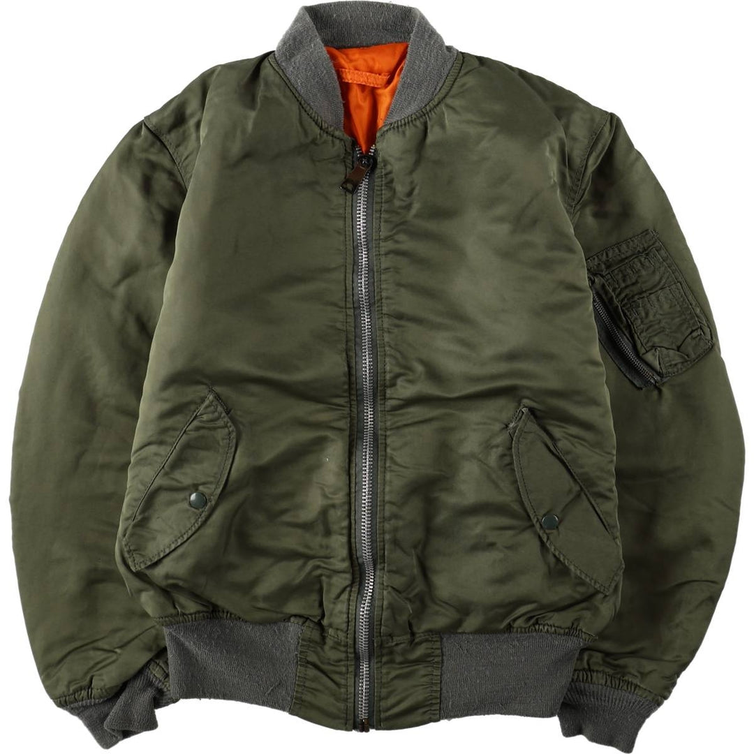 Civilian-made 1990'S Alpha Industries MA-1 type padded military flight jacket, made in the USA, men's size M equivalent, vintage. Nylon Khaki type Vintage Second Hand