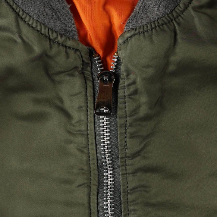 Civilian-made 1990'S Alpha Industries MA-1 type padded military flight jacket, made in the USA, men's size M equivalent, vintage. Nylon Khaki type Vintage Second Hand