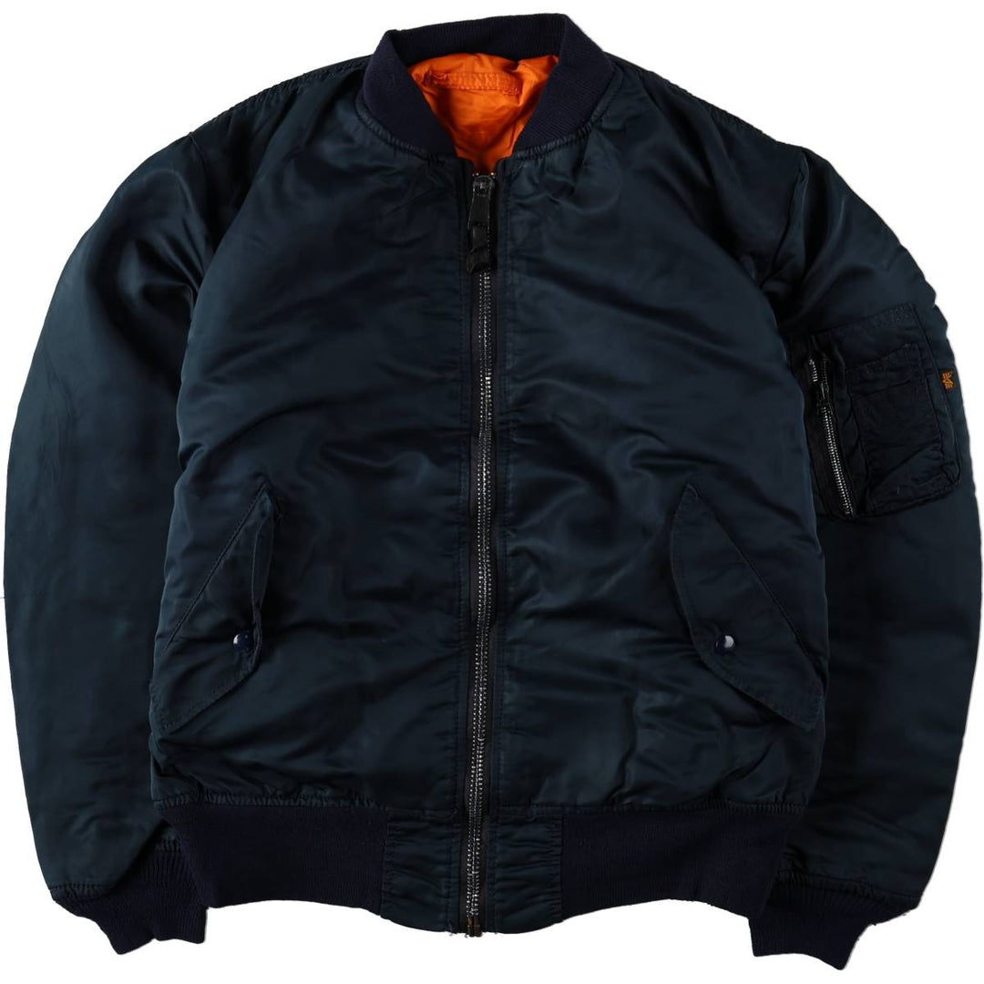 Civilian-made 1990'S Alpha Industries MA-1 type padded military flight jacket, made in the USA, men's size L equivalent, vintage. Nylon navy blue type Vintage Second Hand