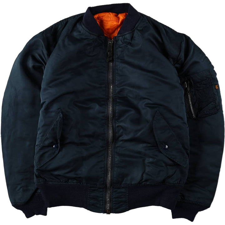 Civilian-made 1990'S Alpha Industries MA-1 type padded military flight jacket, made in the USA, men's size L equivalent, vintage. Nylon navy blue type Vintage Second Hand