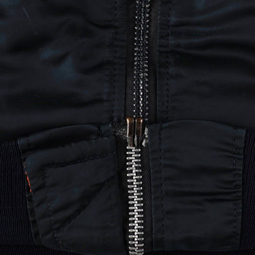 Civilian-made 1990'S Alpha Industries MA-1 type padded military flight jacket, made in the USA, men's size L equivalent, vintage. Nylon navy blue type Vintage Second Hand
