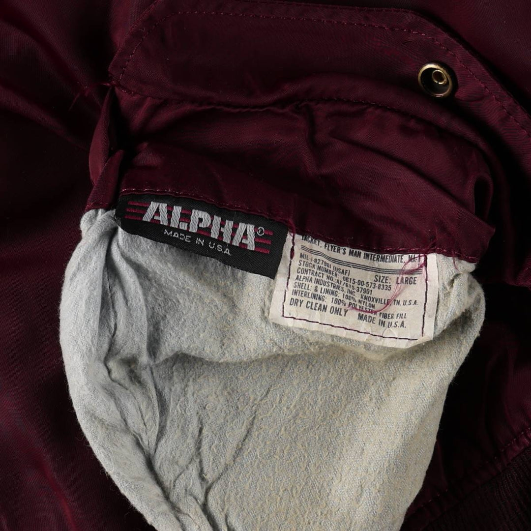Civilian-made 80s-90'S Alpha Industries MA-1 type padded military flight jacket, made in USA, men's size L equivalent, vintage. Nylon Red type red-purple Vintage Second Hand