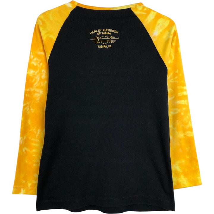 Harley-Davidson tie-dye pattern 3/4 sleeve raglan t-shirt, made in Canada, women's size S equivalent. cotton black type Vintage Second Hand