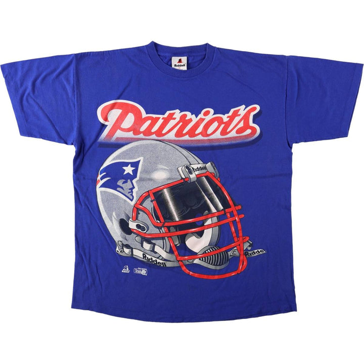 90'S Riddell NFL New England Patriots sports print t-shirt, made in USA, men's size XL equivalent, vintage. cotton blue type Vintage Second Hand