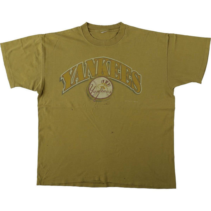 90'S MLB New York Yankees sports print t-shirt, men's size XL equivalent, vintage. unclear Khaki type Vintage Second Hand