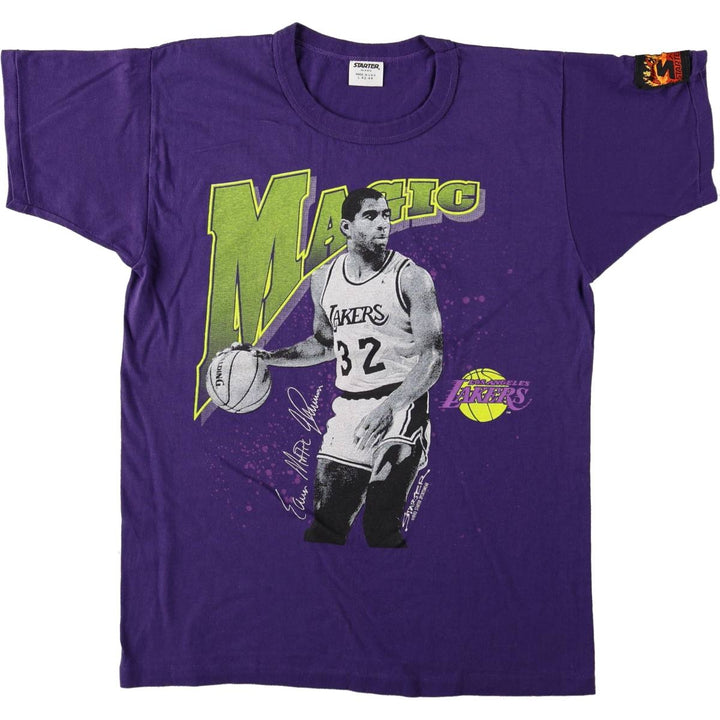 90'S Starter NBA Los Angeles Lakers Magic Johnson Sports Print T-Shirt, Made in USA, Men's Size L (approx.) cotton purple type Vintage Second Hand