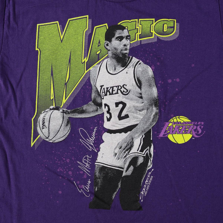 90'S Starter NBA Los Angeles Lakers Magic Johnson Sports Print T-Shirt, Made in USA, Men's Size L (approx.) cotton purple type Vintage Second Hand