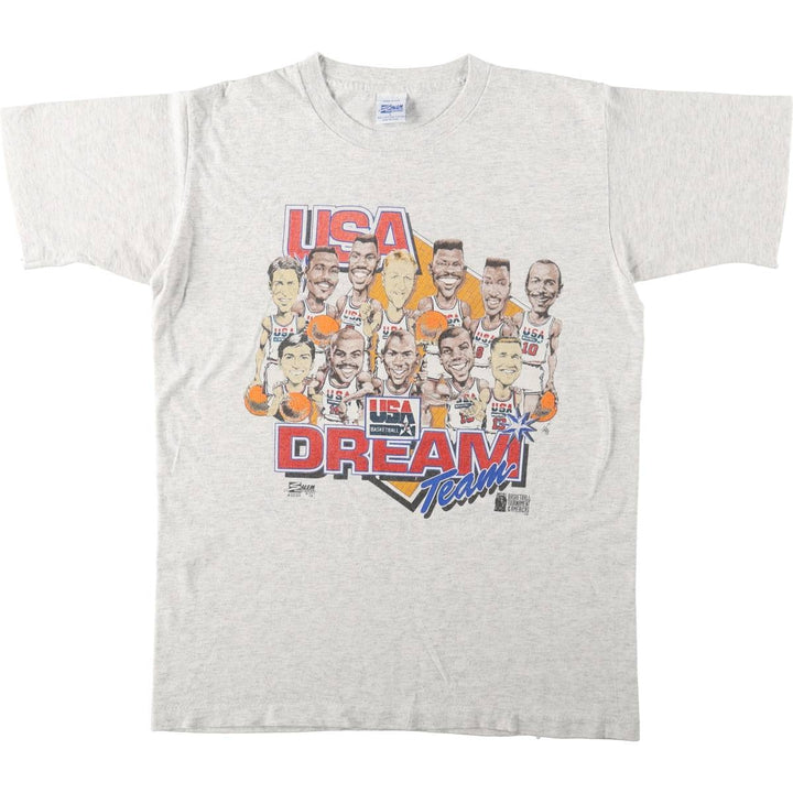 90'S SALEM DREAM TEAM sports print T-shirt, Made in USA, Men's size L equivalent, Vintage cotton pale white type Vintage Second Hand