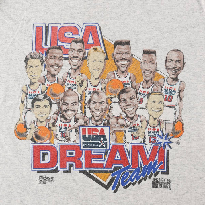 90'S SALEM DREAM TEAM sports print T-shirt, Made in USA, Men's size L equivalent, Vintage cotton pale white type Vintage Second Hand